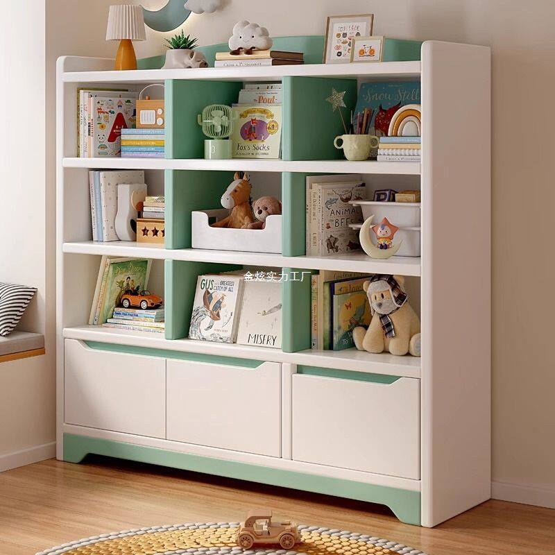 小学生靠墙储物柜落地置物架书架儿童玩具收纳柜实木书柜一体家用