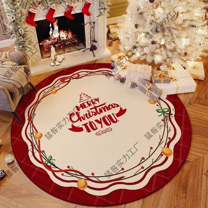 圣诞节圆形地毯氛围感免洗耐脏满铺沙发茶几毯圣诞树喜庆装饰地垫