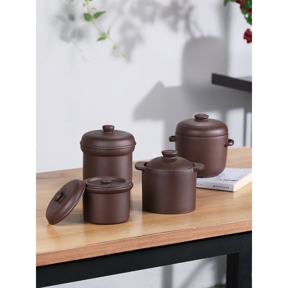 宜兴紫砂炖盅内胆无釉复古双盖蒸米饭沙县小吃瓦罐隔水炖汤振尾荣