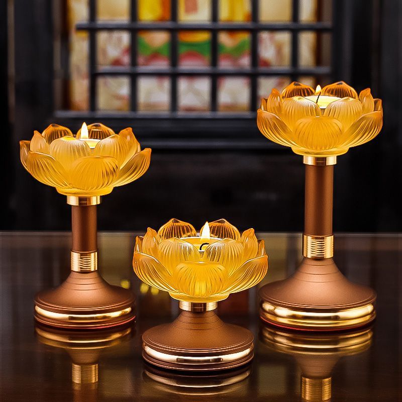 琉璃莲花烛台灯底座酥油灯座家用蜡烛灯架摆件