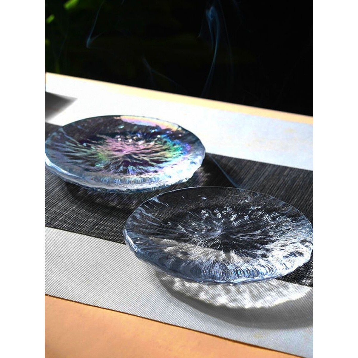 日式琉璃玻璃锤纹壶承碟家用茶托茶盘干泡台简约茶台盖托茶道配件