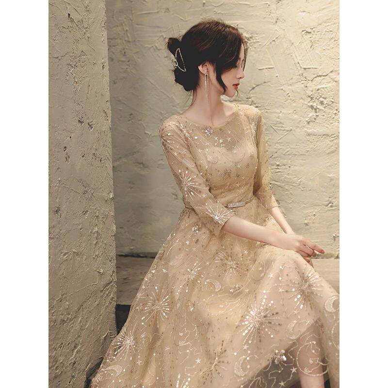 晚礼服女2022新款香槟色宴会轻奢仙气质名媛年会小个子平时可穿