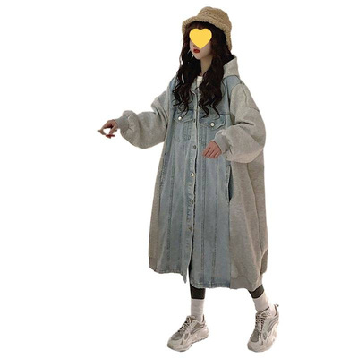 盐系炸街休闲加绒牛仔宝宝绒外套女秋冬百搭韩版宽松加厚连帽风衣