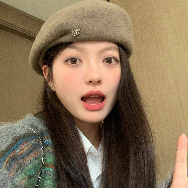 含羊毛韩版纯色贝雷帽女秋冬黑色日系画家帽显脸小八角帽百搭逛街