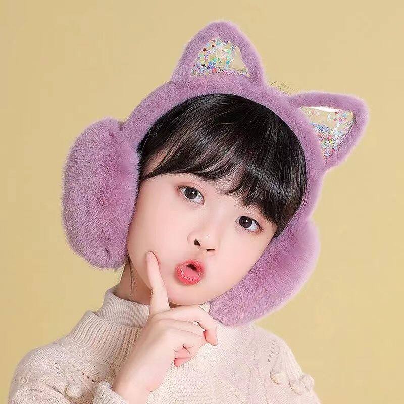 儿童耳罩冬天耳罩保暖女生可爱儿童小孩女童流沙耳包冬季猫耳耳捂