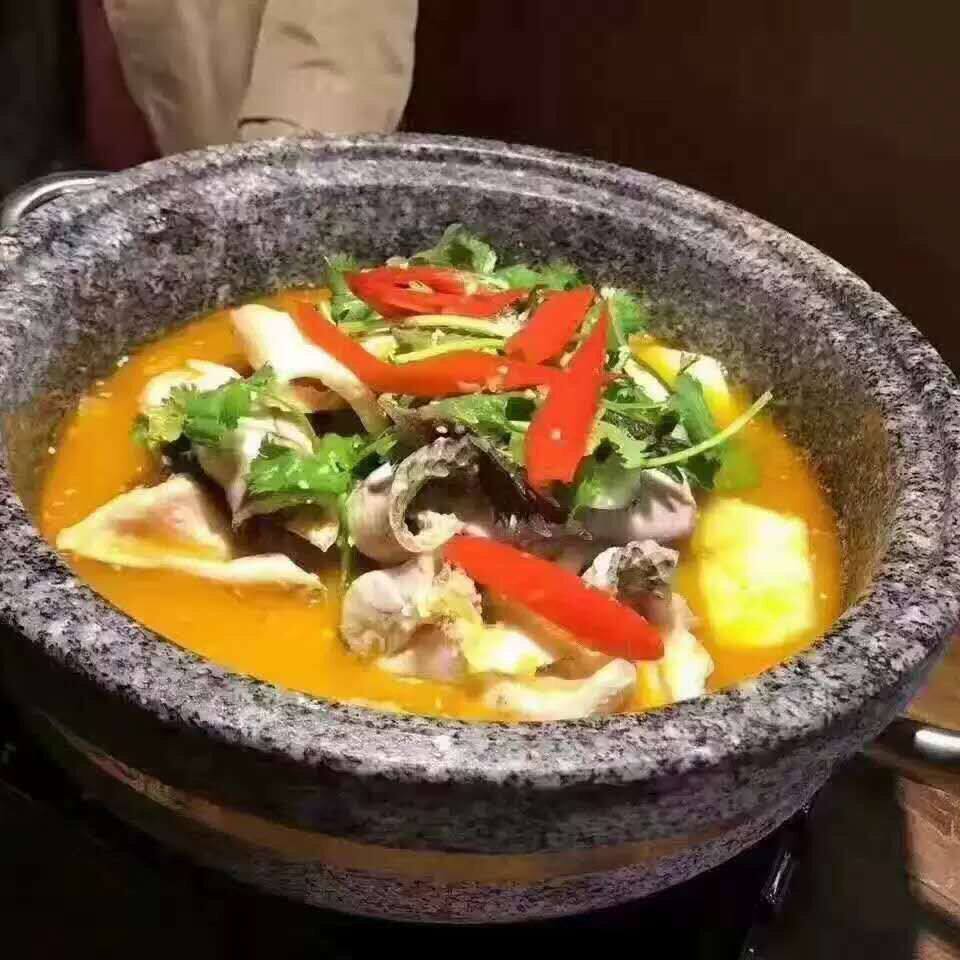 石锅鱼啵专用菜带盖双耳天然商用石煲耐高温豆腐拌饭烩饭