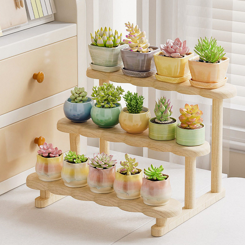 多肉花架子实木飘窗阳台小盆栽绿植架办公室桌面多层置物装饰阶梯