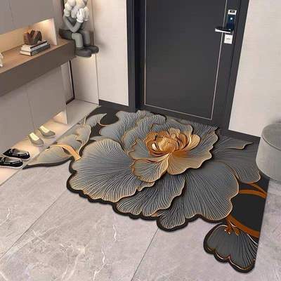 欧式轻奢花朵进门地垫入户门垫耐脏免洗pvc门口地毯可裁剪脚垫子