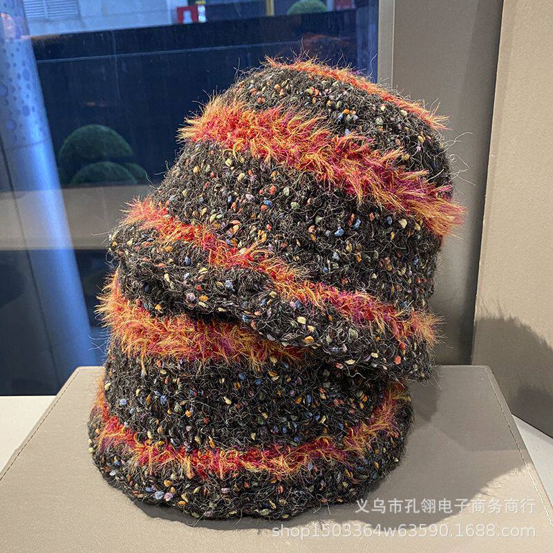小众设计感ins网红穿搭毛绒拼色毛线帽女冬保暖护耳显脸小针织帽