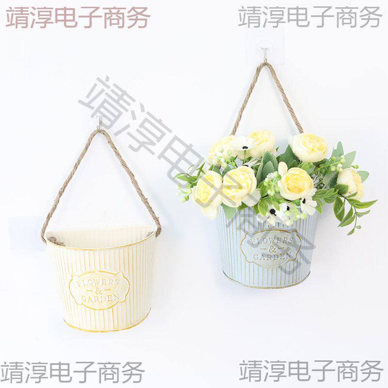 复古阳台半圆形铁艺壁挂花盆墙面墙壁挂式花篮装饰花器悬挂插花盆