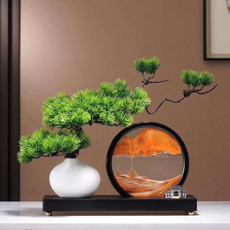 仿真绿植盆景迎客松罗汉松小摆件茶室角几玄关造景酒柜禅意装饰品