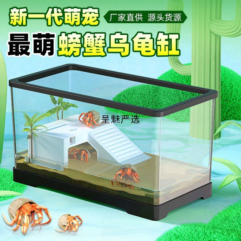 养螃蟹乌龟缸造景观赏迷你透明乌龟缸寄居蟹辣椒蟹饲养缸