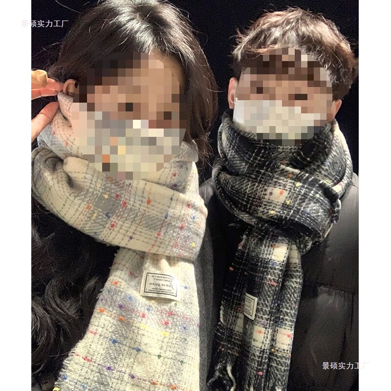 围巾情侣款一对冬季男女学生2024新款秋冬韩系氛围感白色显白小众