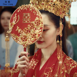 喜扇团扇古秀禾服扇同扇子宋轶款 结婚新娘赘婿 包婚礼diy邮中式