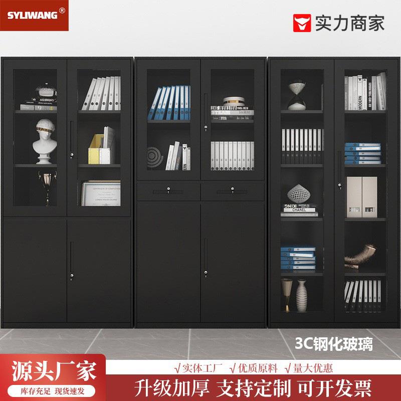 黑色文件柜铁皮柜办公室钢制储物柜资料柜档案柜带锁凭证柜厂家