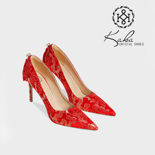 KAKA中式秀禾服婚鞋新娘鞋女红色龙凤褂高跟2024新款小众订婚出门