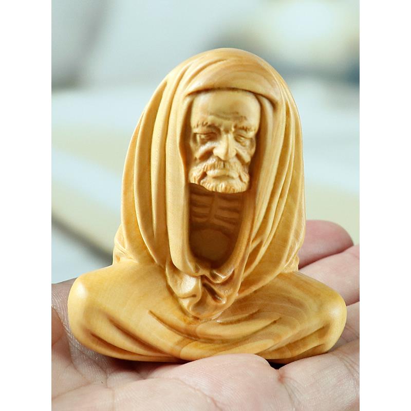 黄杨木雕摆件手工艺品木质茶宠禅意雕刻手把件把玩收藏品坐禅达摩
