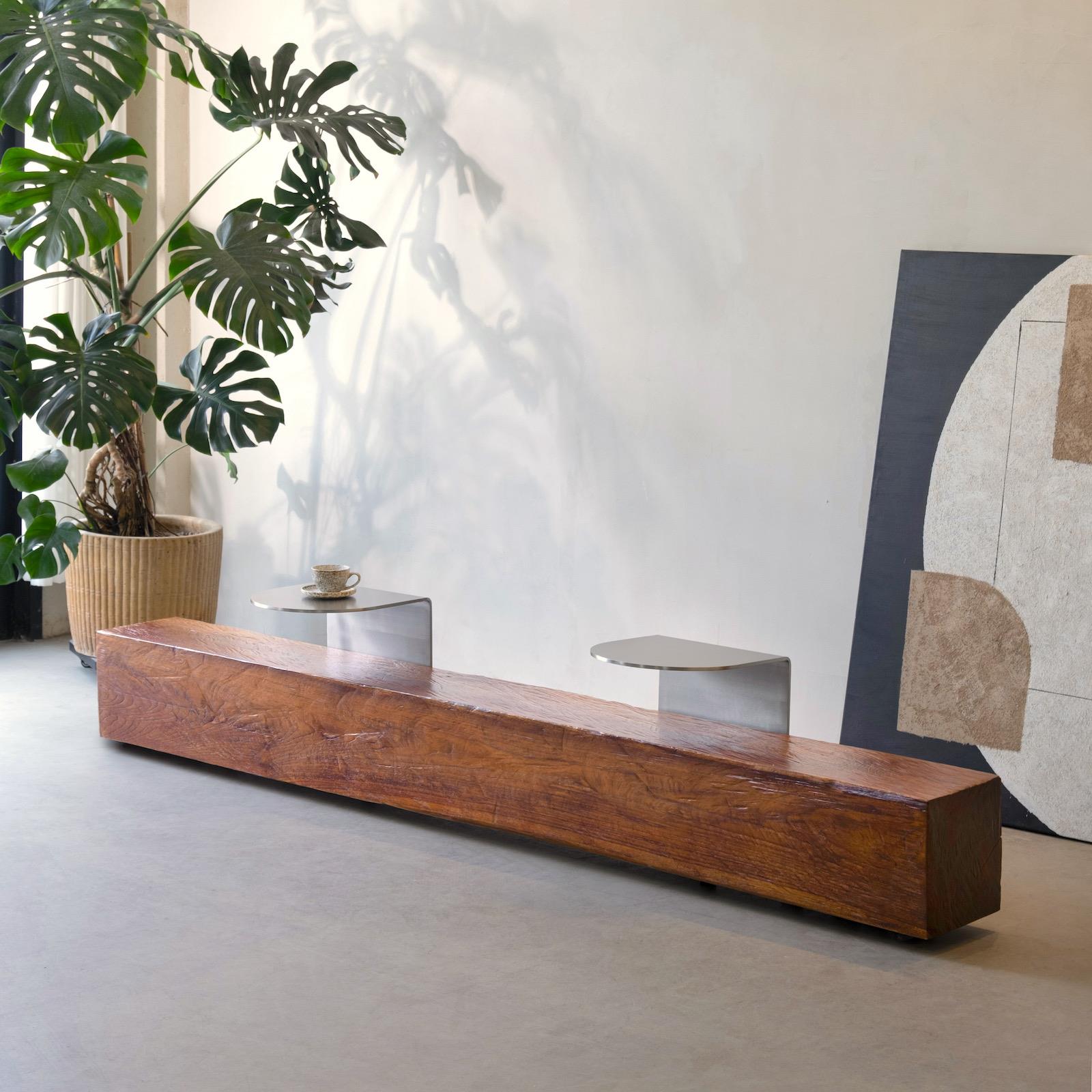 木有作为 入户花园缅甸柚木长条凳方墩 户外长木墩长凳客厅长茶几