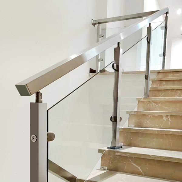 不锈钢楼梯扶手4极简立柱室内家用30阳台护栏玻璃黑栏杆钢化玻璃