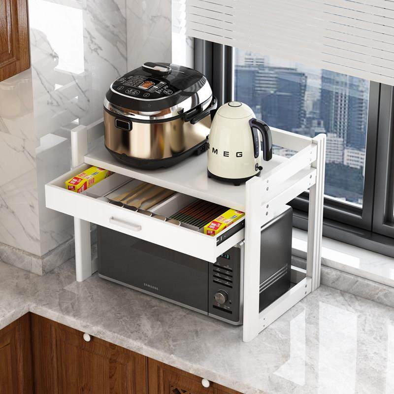 微波炉置物架厨房台面小尺寸铝合金双层抽屉式烤箱收纳架家用2层