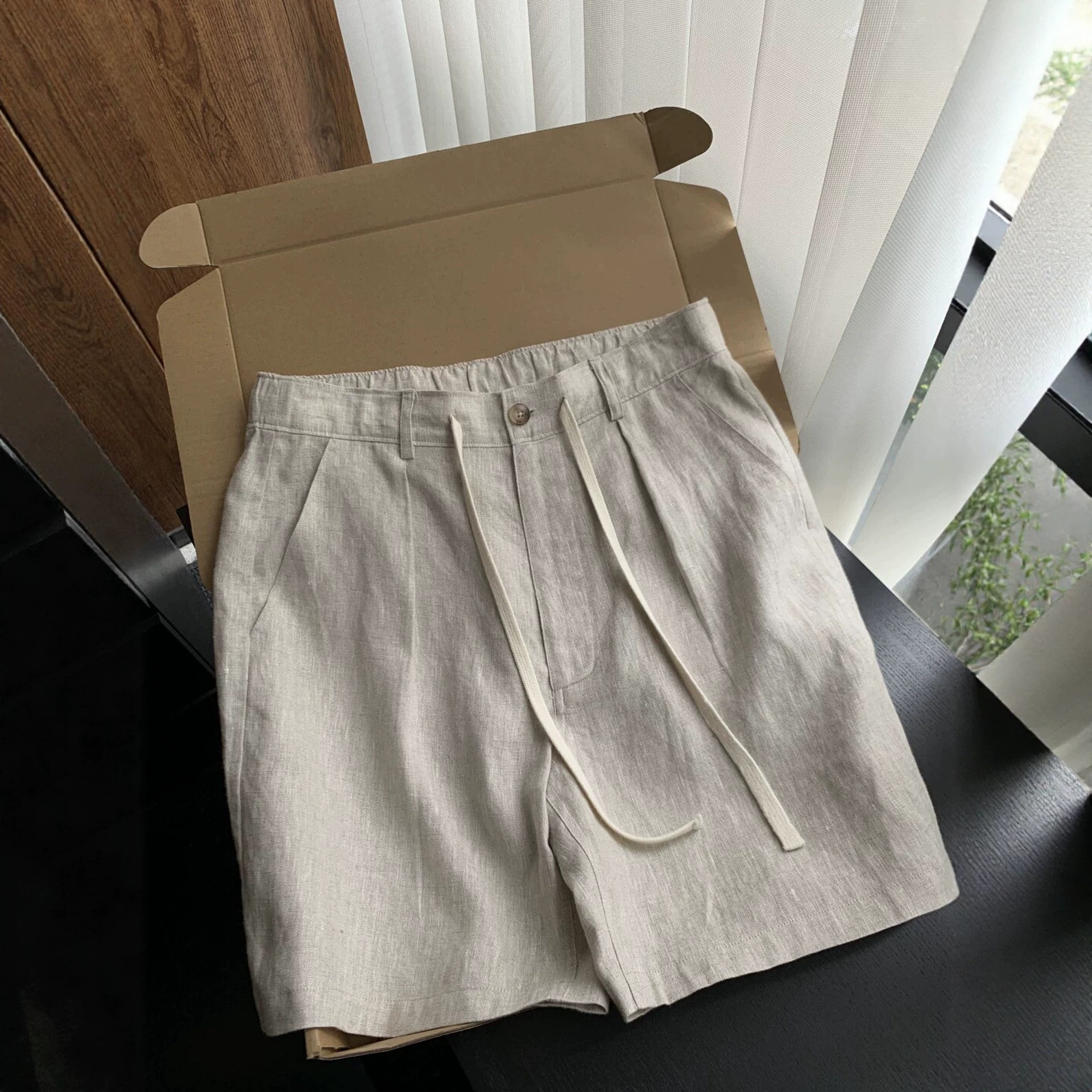 老钱风天丝亚麻短裤男款夏薄款宽松休闲棉麻裤子外穿轻熟风五分裤