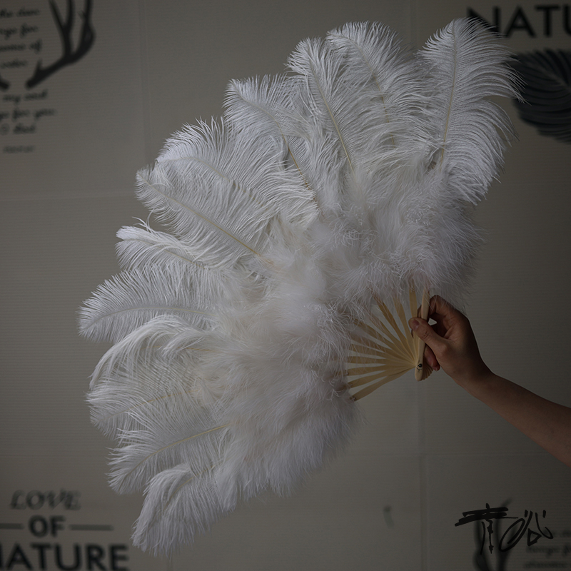 新款定制复古小号鸵鸟羽毛扇子走秀舞台表演写真摄影直播道具扇子