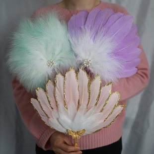 羽毛扇古风汉服舞蹈扇 婚扇 写真表演儿童拍摄道具手持扇羽毛绒扇