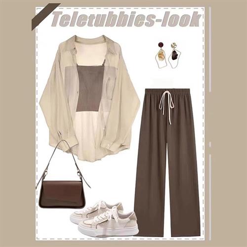 微胖女生夏季套装显瘦盐系酷女孩穿搭炸J街辣妹防晒衫阔腿裤两件