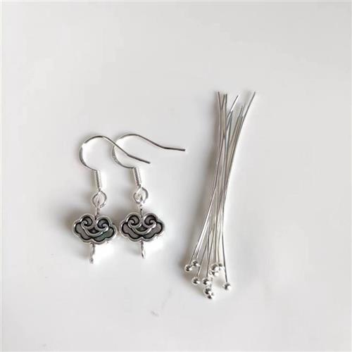 S925银饰耳环配件耳钩如意圆头针中国风低调奢华百搭DIY可