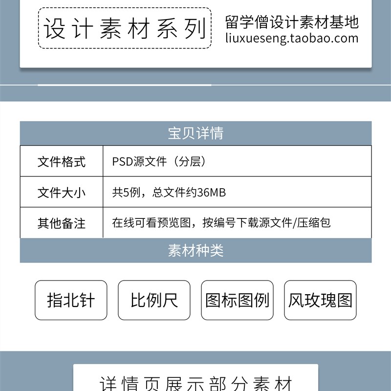 指北针比例尺图例图标彩色平面图玫瑰风向标指南针psd免抠ps素材