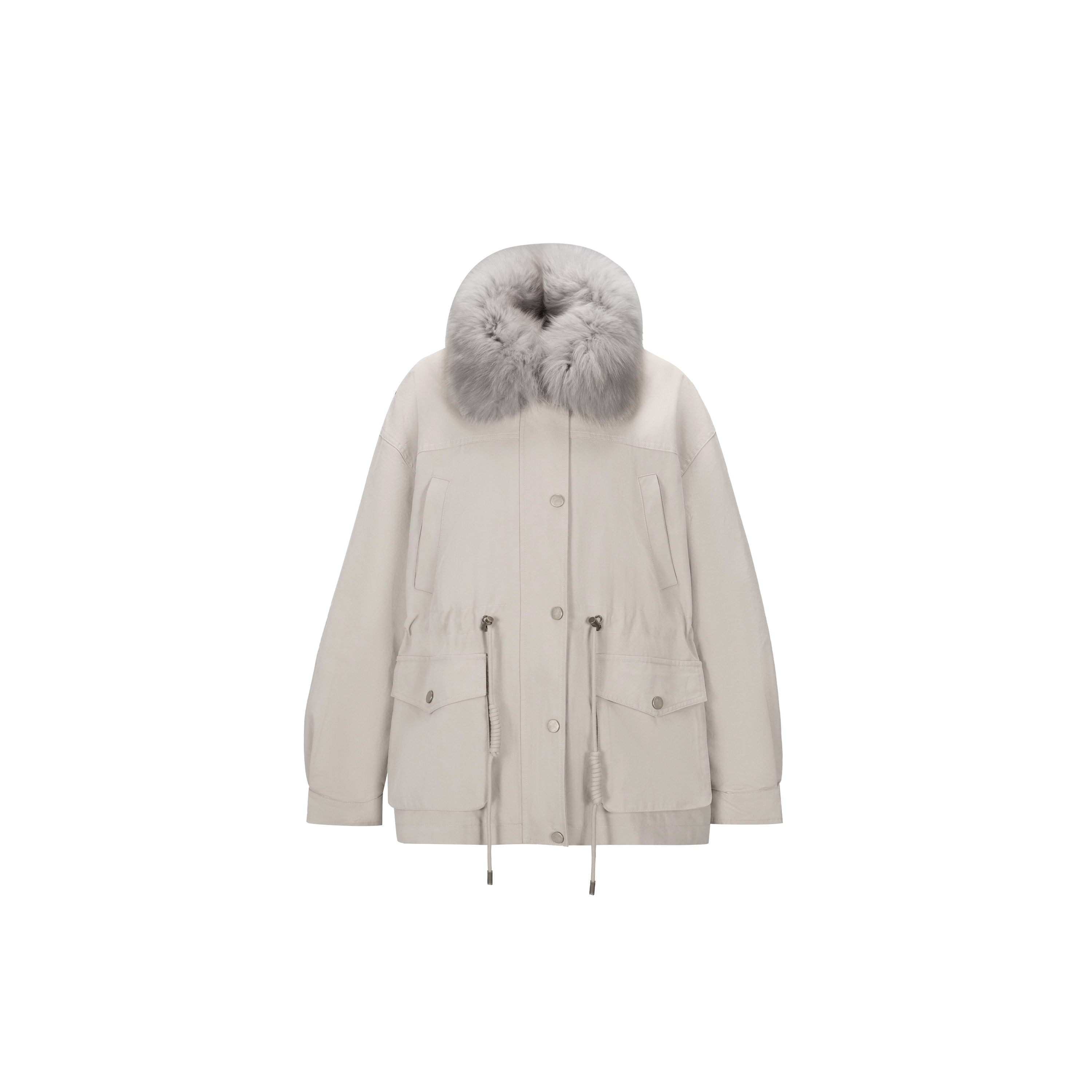 【芬兰雪镜派克】90白鹅绒狐狸毛领抽绳收腰皮草外套WT54PWK0014