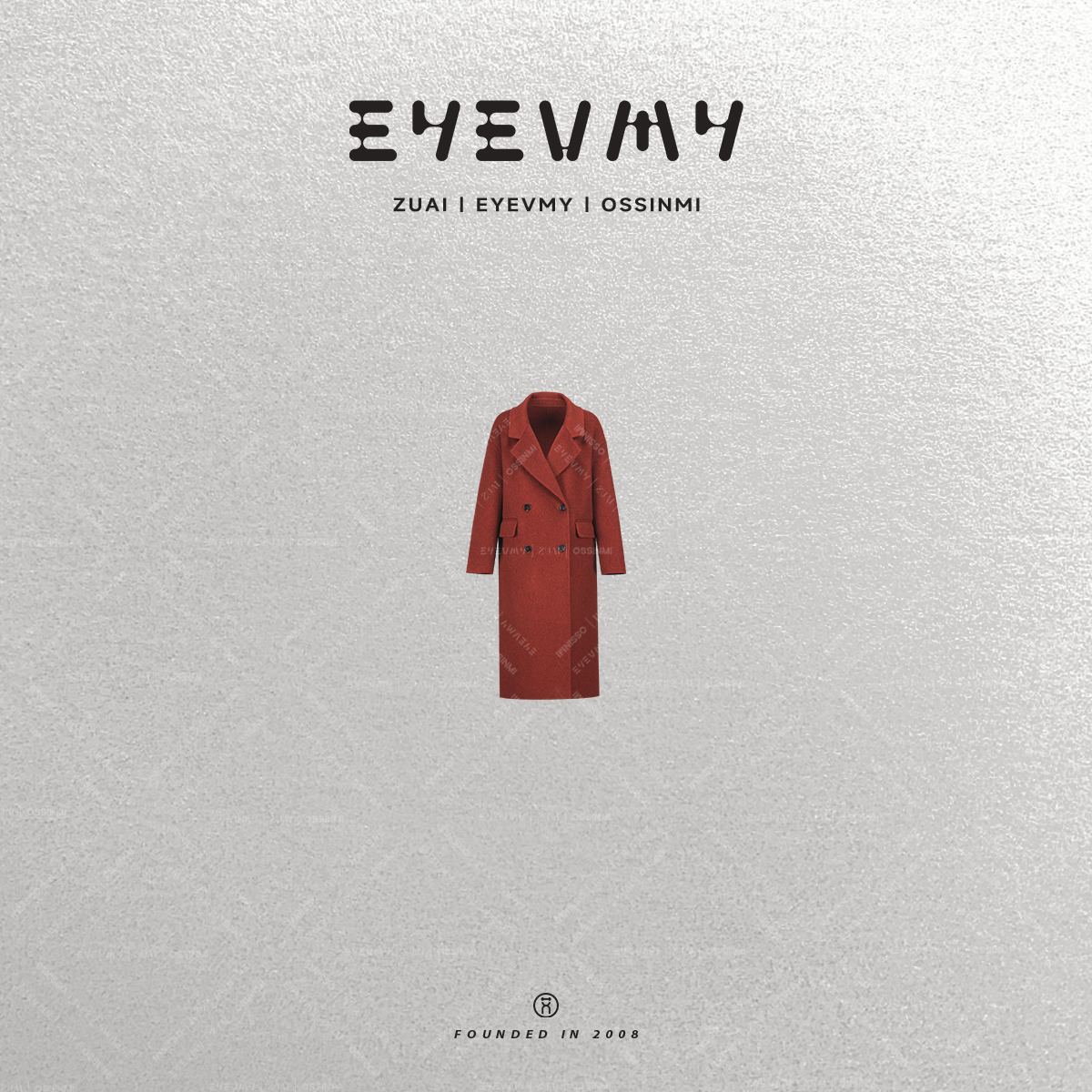 【殷红花海】双面羊绒双排扣中长款毛呢大衣外套