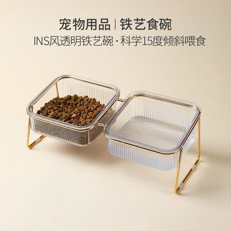 猫碗透明脚猫咪碗斜口护颈椎喝水猫粮食盆狗宠物易清洗铁艺双碗,宠物/宠物食品及用品,宠物储粮桶,淘宝优惠券,粉丝福利购,淘宝优惠卷