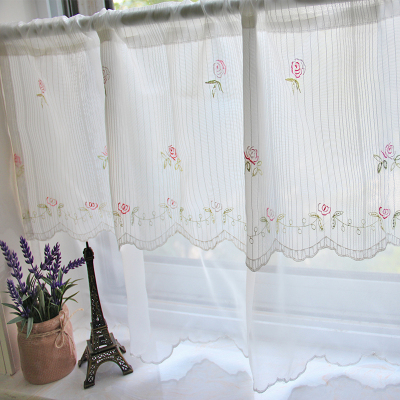 免打孔田园双层布艺门帘小窗户半截窗帘半帘短帘飘窗卧室隔断纱帘