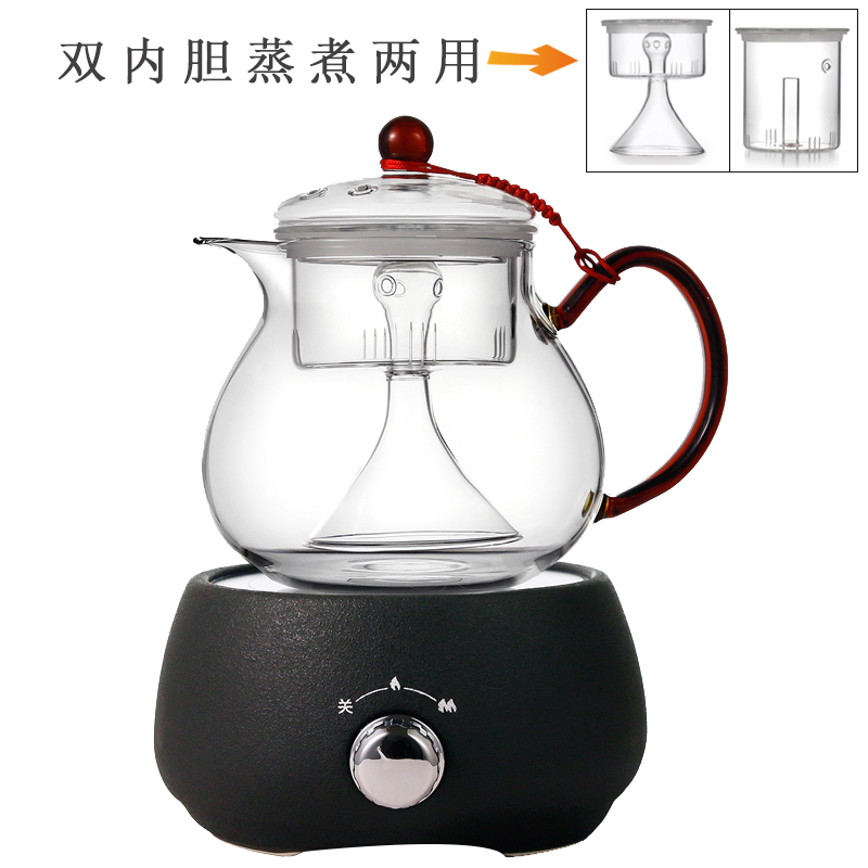 玻璃蒸茶壶煮茶器小型陶瓷电陶炉泡茶蒸煮茶器喷淋式蒸馏黑茶套装