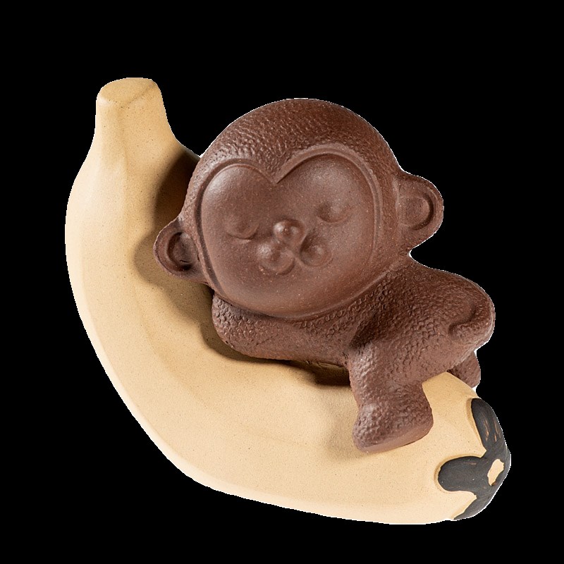 茶宠紫砂可爱香蕉小猴子摆件生肖猴雕塑茶玩茶盘装饰品精美茶礼品