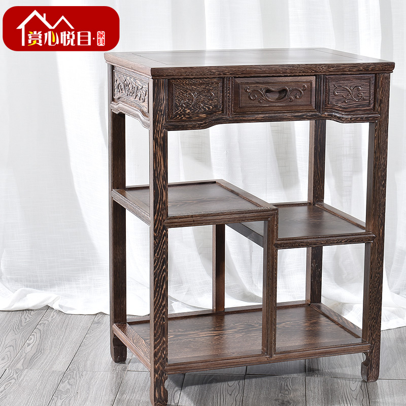 实木红木花架鸡翅木中式花架客厅石头桌盆景几花架多层鱼缸置物架