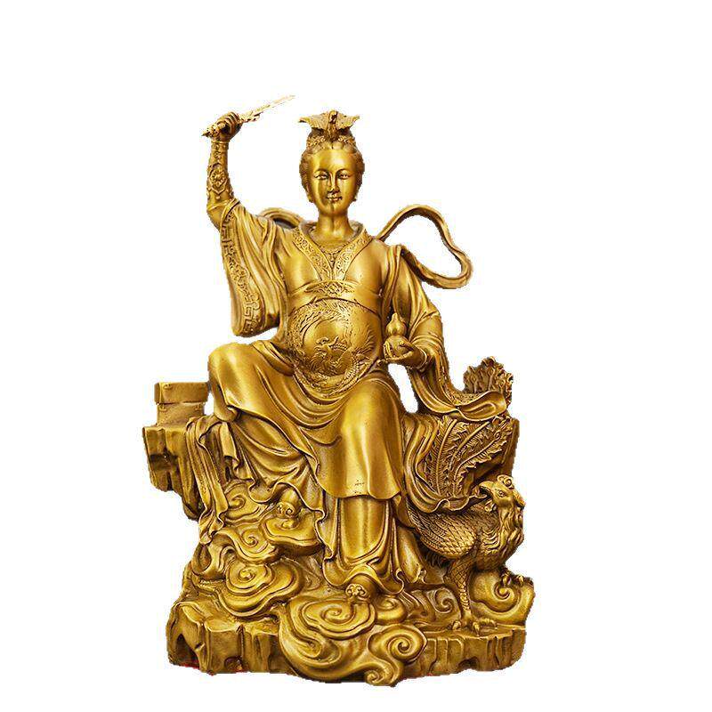 全铜黄铜九天玄女神像人物像摆件工艺品赵玄坛坐玄女元帅九天女神