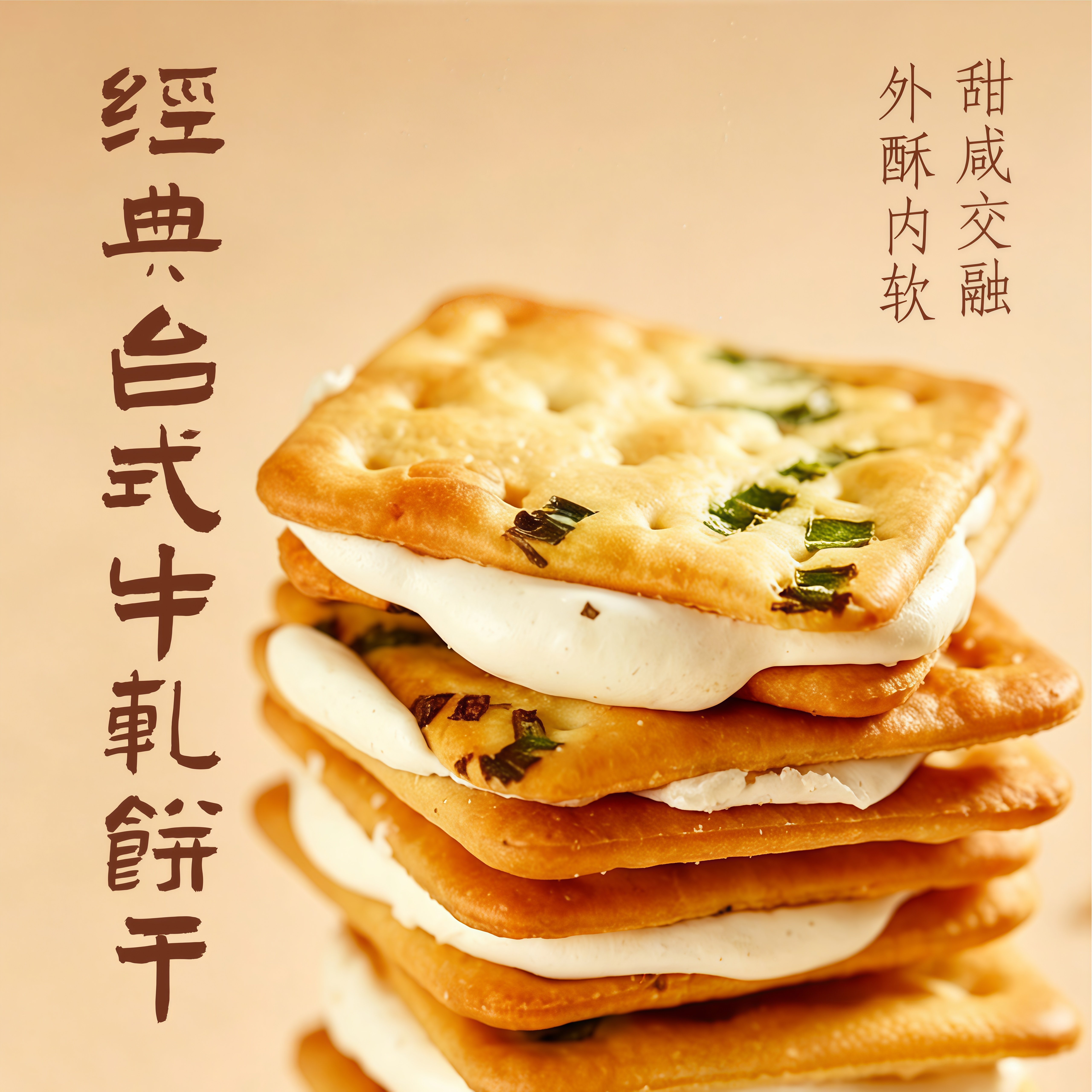 香葱牛轧糖饼干 牛扎饼干夹心葱轧饼小吃古早手工网红休闲小零食
