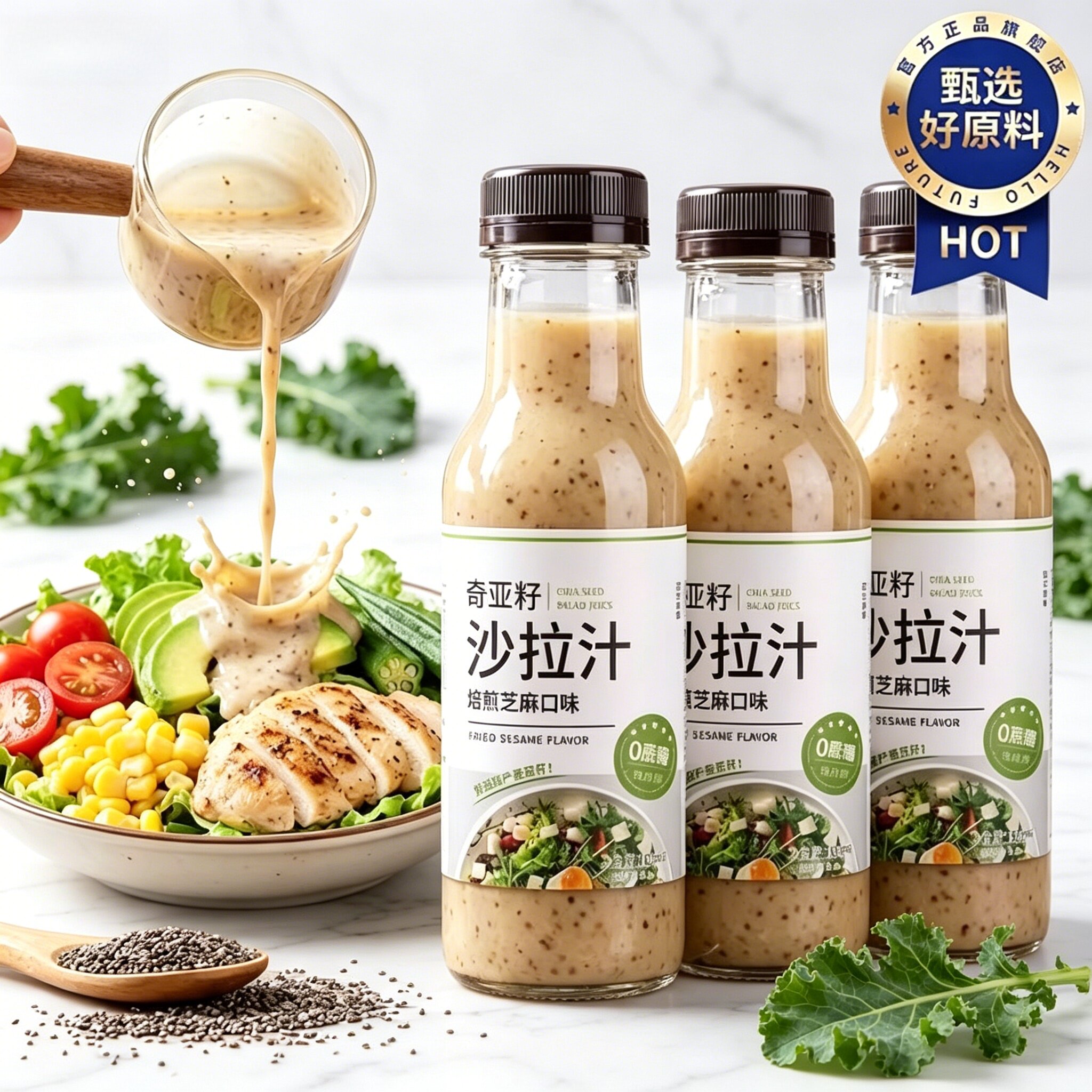 沙拉酱0脂肪0糖蔬菜水果专用丘比奇亚籽无添加剂酱料官方旗舰店