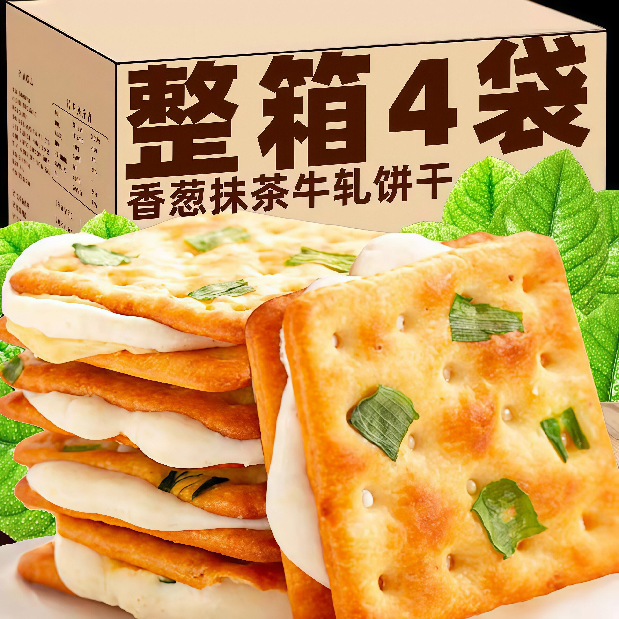 香葱牛轧糖饼干 牛扎饼干夹心葱轧饼小吃古早手工网红休闲小零食