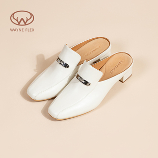 韦恩Wayne Flex法式复古包头拖粗跟复古透气懒人鞋5072