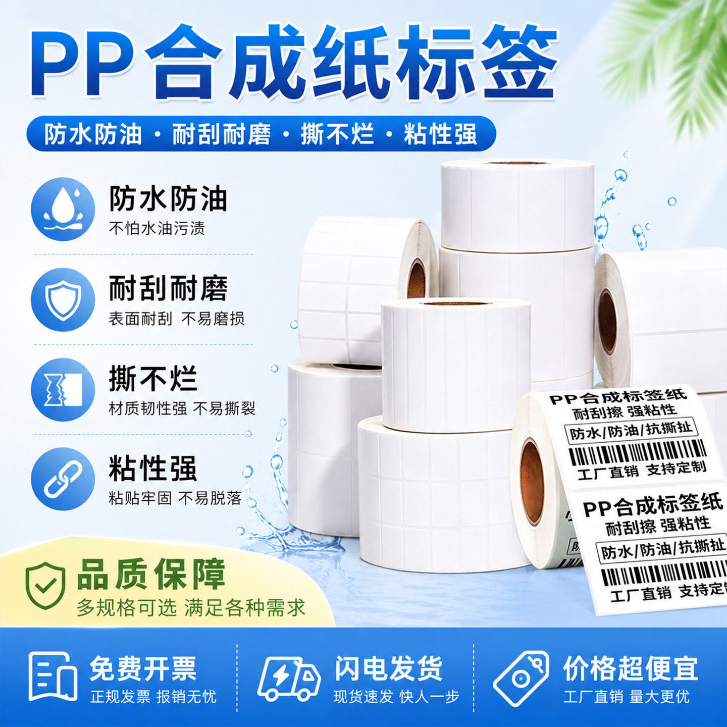 合成纸不干胶标签打印贴纸可移不粘胶PVC防水防油电器消毒柜玻璃塑料打印纸空白条码PP合成纸定制自加粘贴纸