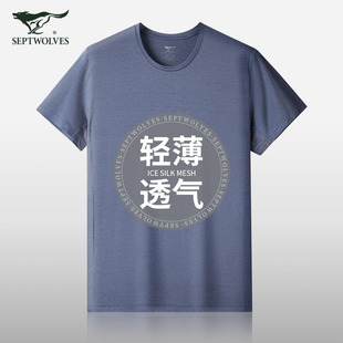 七匹狼夏轻薄款拼接透气圆领运动男士简约纯色上衣打底衫短袖T恤