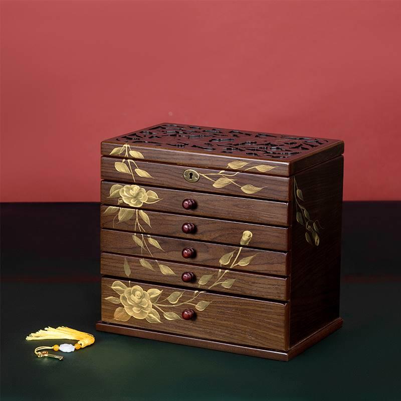 首饰盒大容量实木全锁高档精致首饰收纳盒饰品盒珠宝手镯2023新款