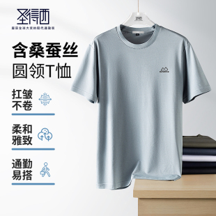 新款 T恤2025年冬季 圣得西男士 休闲百搭印花圆领短袖 含桑蚕丝