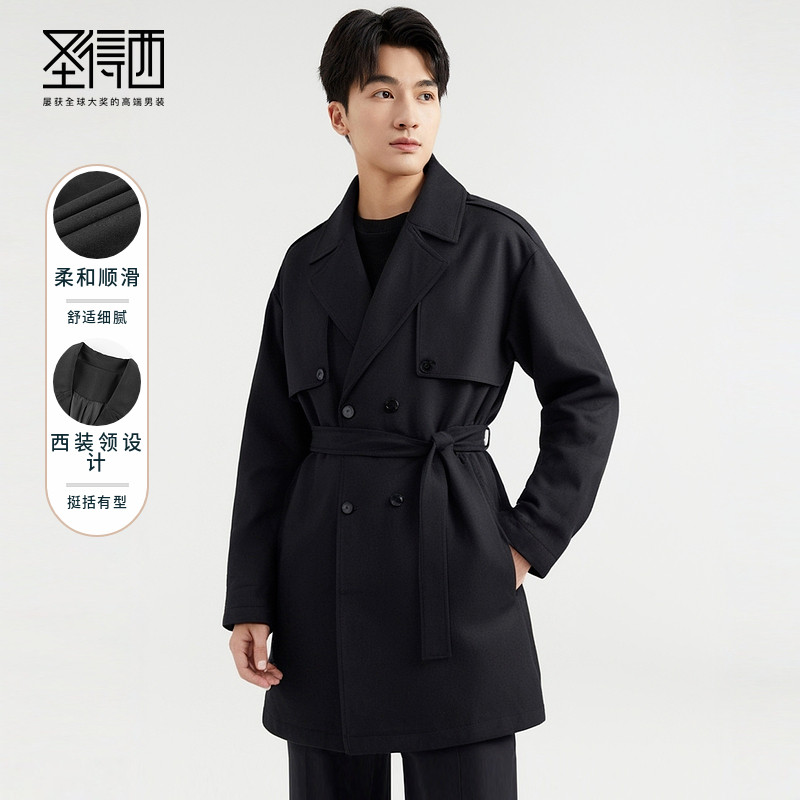 圣得西2025款风衣男冬季商务绅士西装领穿搭中长款英伦风外套