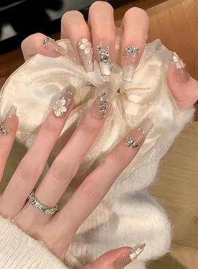 【一路生花】立体浮雕手绘猫眼纯手工穿戴甲显白美甲贴片假指甲