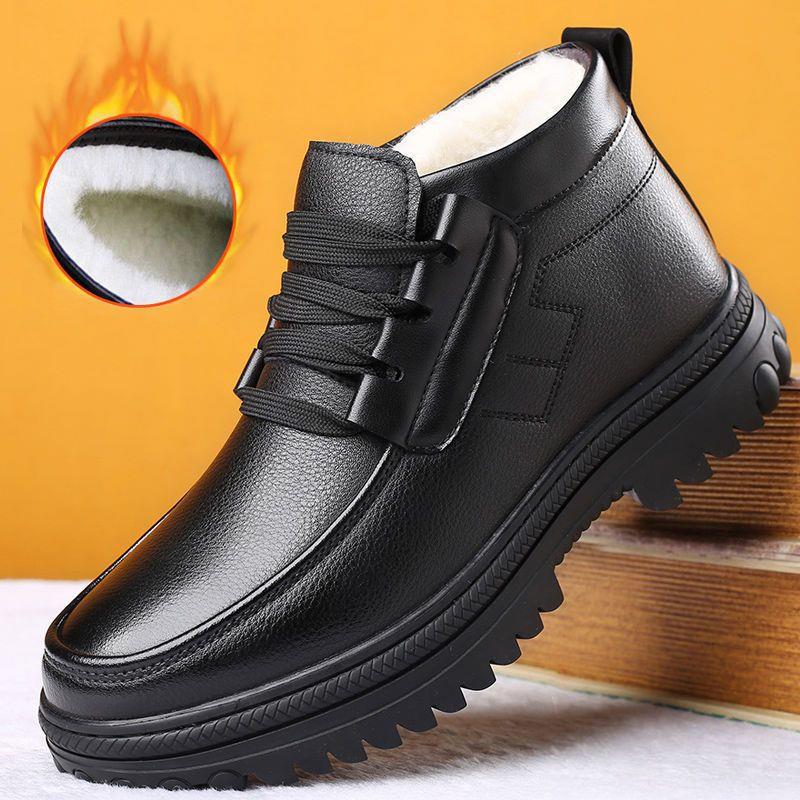 2025新款男士棉鞋冬季加绒加厚保暖真牛皮绒毛鞋高邦防滑防臭上班