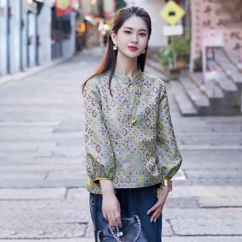 拉夏贝尔新中式轻国风衬衫灯笼袖